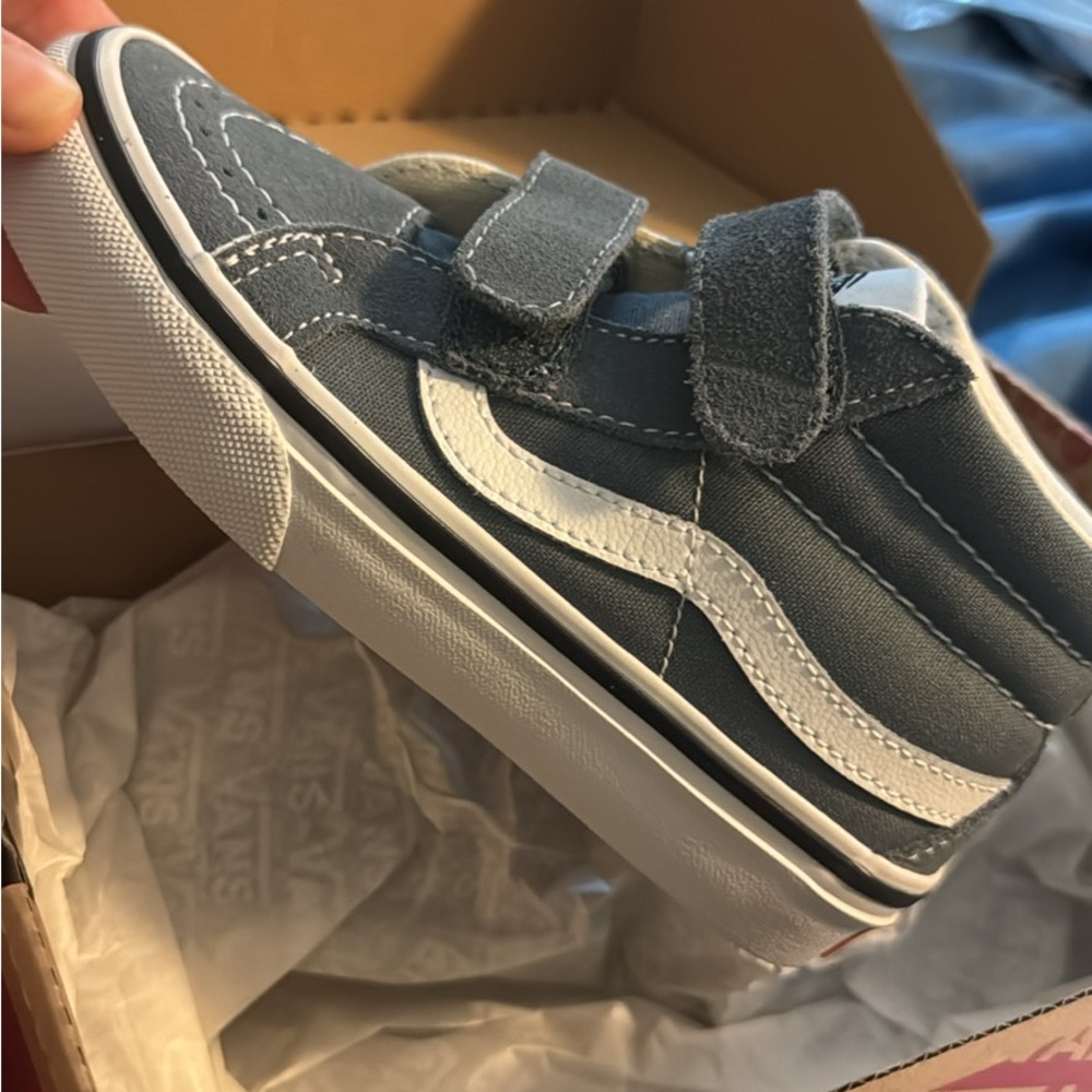 Vans Kids Gray and White Velcro Sneakers